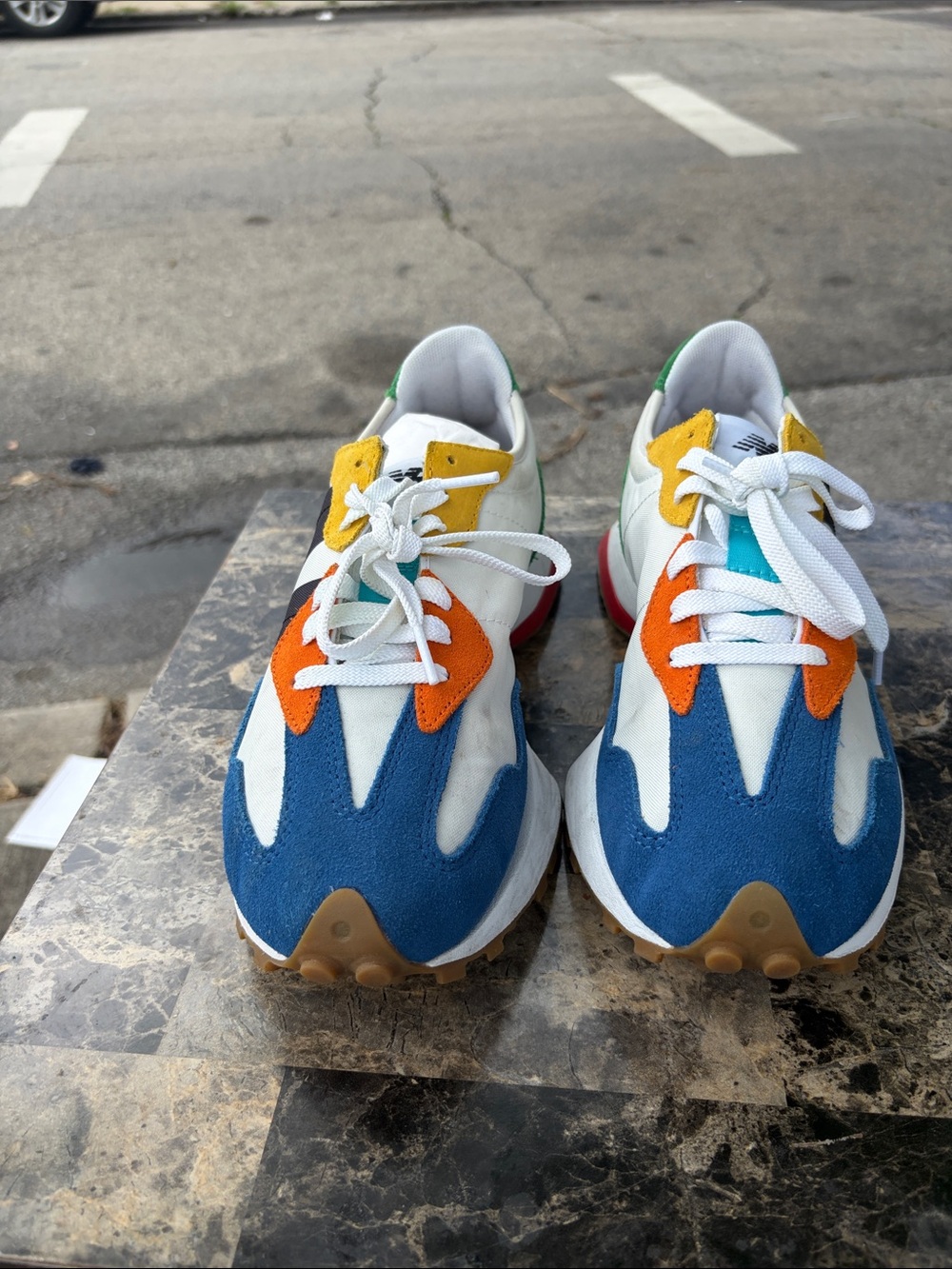 New Balance Men's Blue, Orange & Yellow Suede-Accent Sneakers
